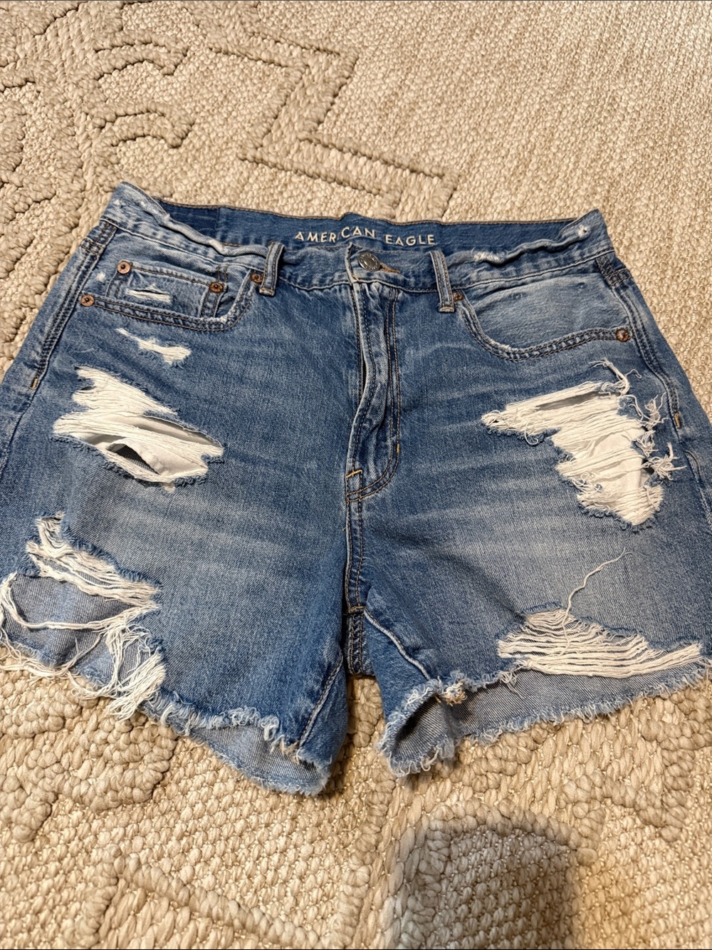 American Eagle Outfitters Women's Ripped Light Blue Denim Shorts
